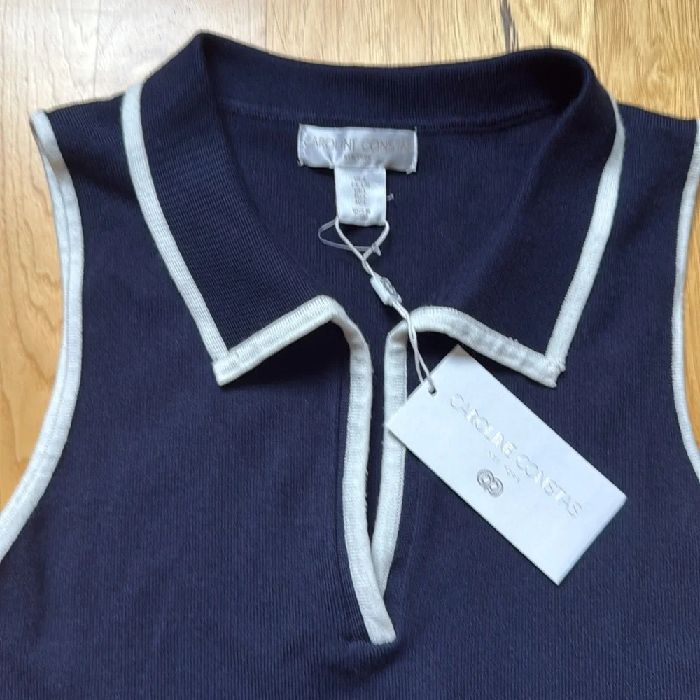 NEW💙Caroline Constas Navy/Cream Collared Tank - Picture 2 of 3
